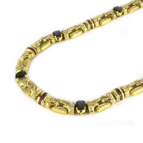 18k Yellow Gold Multi-Stone Diamond Set Necklace